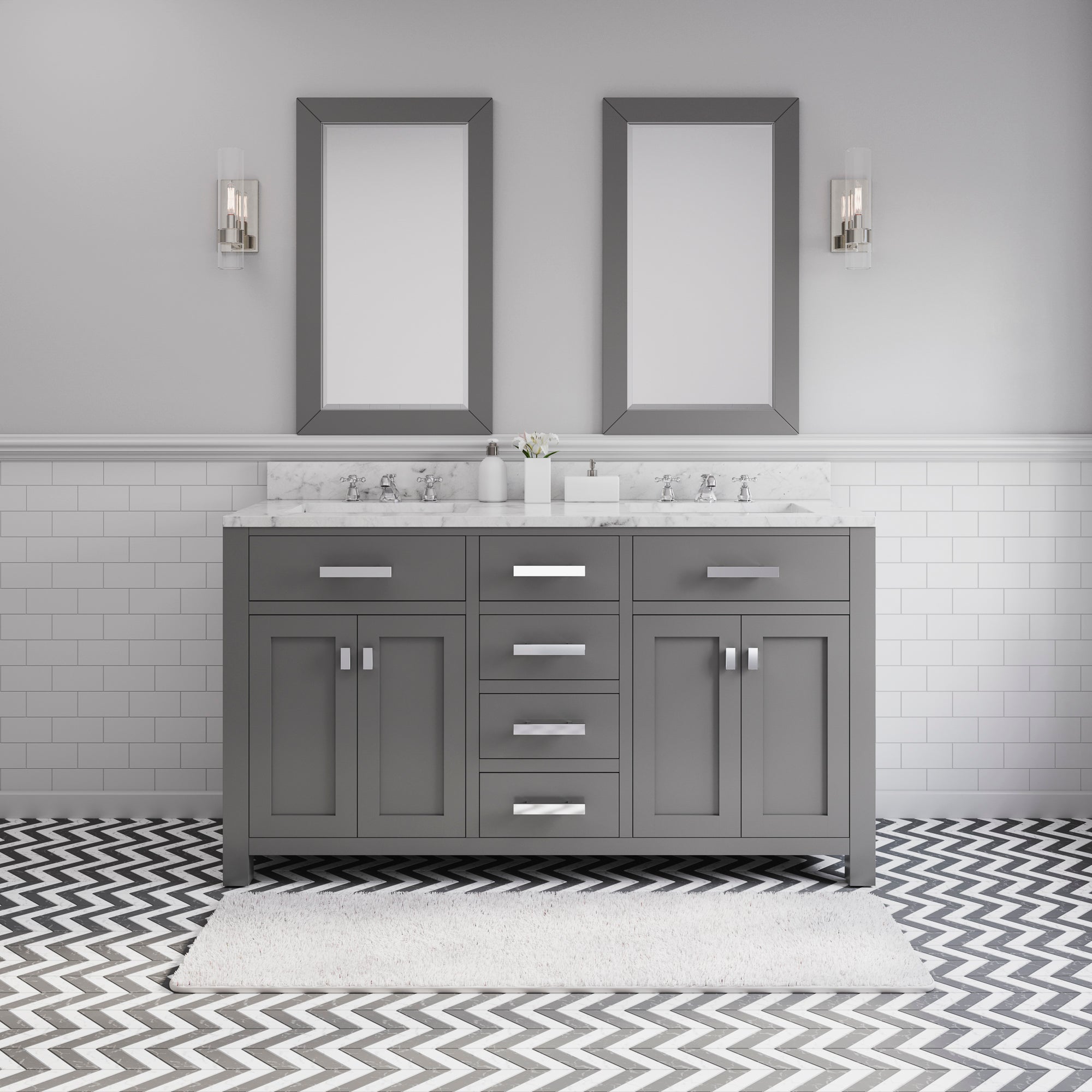 Water Creation | 60 Inch Cashmere Grey Double Sink Bathroom Vanity With 2 Matching Framed Mirrors From The Madison Collection | MS60CW01CG-R21000000