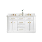 Water Creation | 60" Palace Collection Quartz Carrara Pure White Bathroom Vanity Set With Hardware in Satin Gold Finish And Only Mirrors in Chrome Finish | PA60QZ06PW-000000000