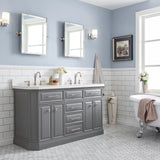 Water Creation | 60" Palace Collection Quartz Carrara Cashmere Grey Bathroom Vanity Set With Hardware And F2-0012 Faucets in Polished Nickel (PVD) Finish | PA60QZ05CG-000TL1205