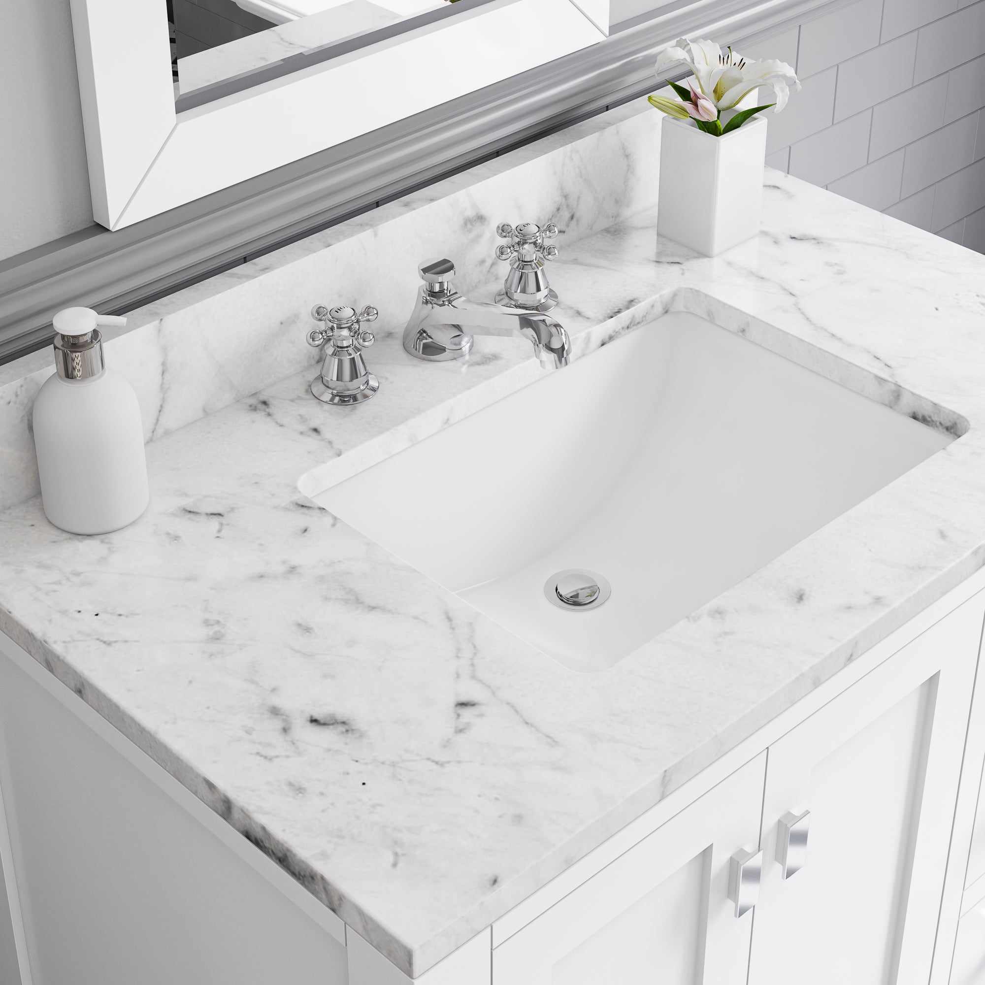 Water Creation | 36 Inch Wide Pure White Single Sink Bathroom Vanity With Faucets From The Madison Collection | MS36CW01PW-000BX0901