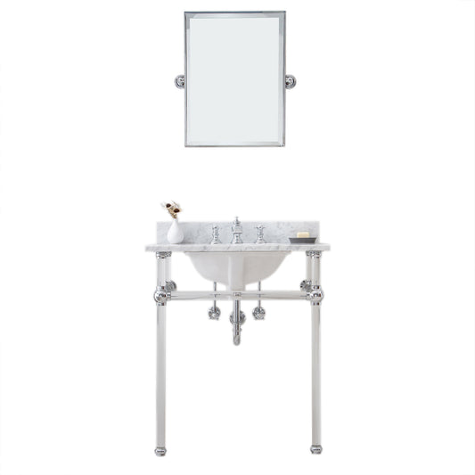 Water Creation | Empire 30 Inch Wide Single Wash Stand, P-Trap, Counter Top with Basin, F2-0013 Faucet and Mirror included in Chrome Finish | EP30E-0113