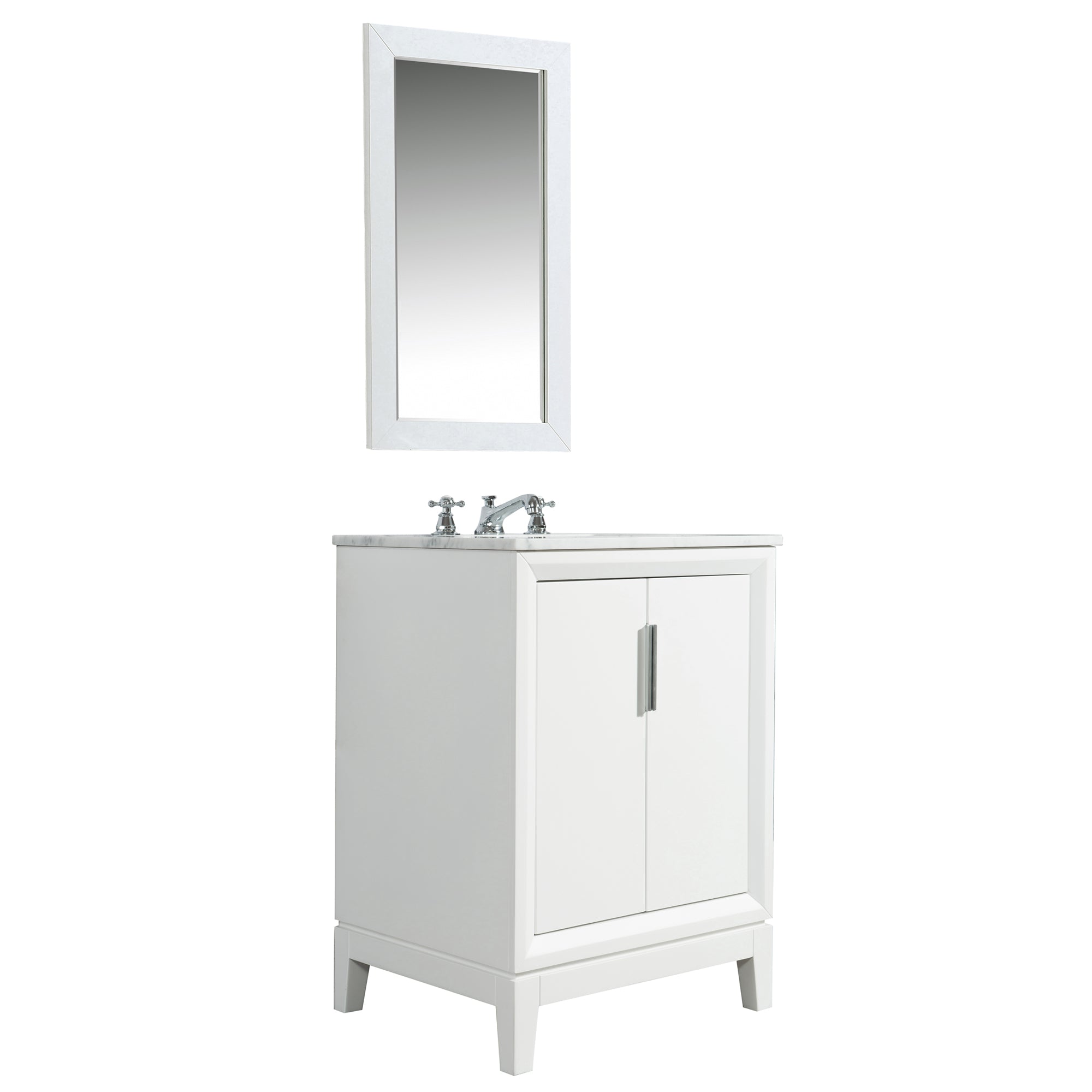 Water Creation | Elizabeth 24-Inch Single Sink Carrara White Marble Vanity In Pure White With Matching Mirror(s) and F2-0009-01-BX Lavatory Faucet(s) | EL24CW01PW-R21BX0901