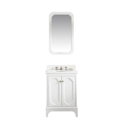 Water Creation | Queen 24-Inch Single Sink Quartz Carrara Vanity In Pure White With Matching Mirror(s) | QU24QZ05PW-Q21000000