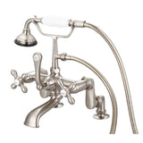 Water Creation | Vintage Classic Adjustable Center Deck Mount Tub Faucet With Handheld Shower in Brushed Nickel Finish With Metal Lever Handles, Hot And Cold Labels Included | F6-0008-02-AX