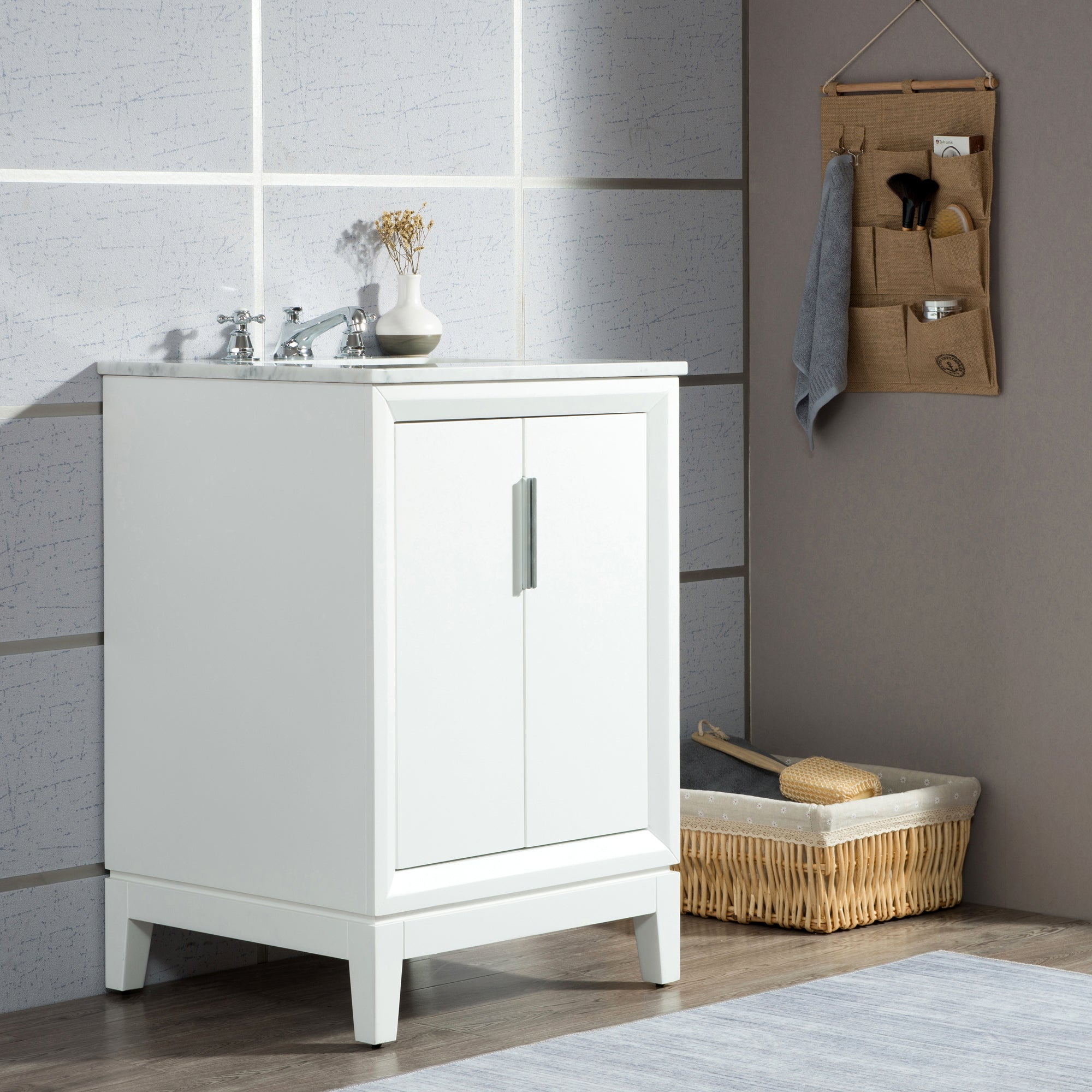 Water Creation | Elizabeth 24-Inch Single Sink Carrara White Marble Vanity In Pure White  | EL24CW01PW-000000000