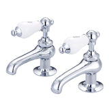 Water Creation | Vintage Classic Basin Cocks Lavatory Faucets in Chrome Finish With Porcelain Lever Handles, Hot And Cold Labels Included | F1-0003-01-CL