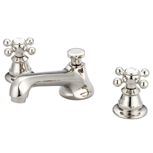 Water Creation | American 20th Century Classic Widespread Lavatory F2-0009 Faucets With Pop-Up Drain in Polished Nickel (PVD) Finish With Metal Cross Handles, Hot And Cold Labels Included | F2-0009-05-BX