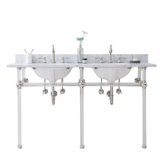 Water Creation | Empire 60 Inch Wide Double Wash Stand, P-Trap, Counter Top with Basin, and F2-0012 Faucet included in Polished Nickel (PVD) Finish | EP60D-0512