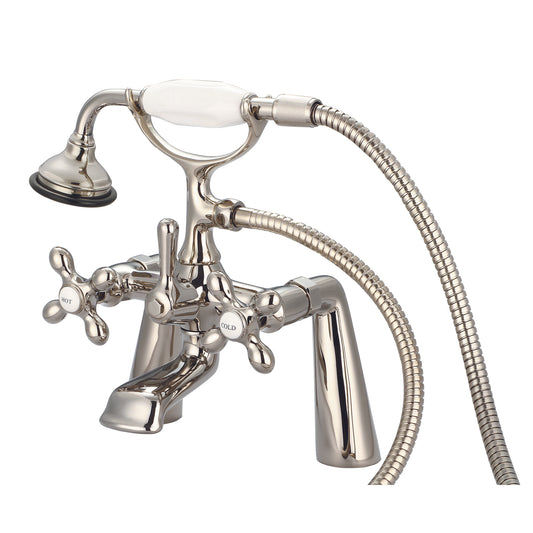 Water Creation | Vintage Classic 7 Inch Spread Deck Mount Tub Faucet With Handheld Shower in Polished Nickel (PVD) Finish With Metal Lever Handles, Hot And Cold Labels Included | F6-0003-05-AX