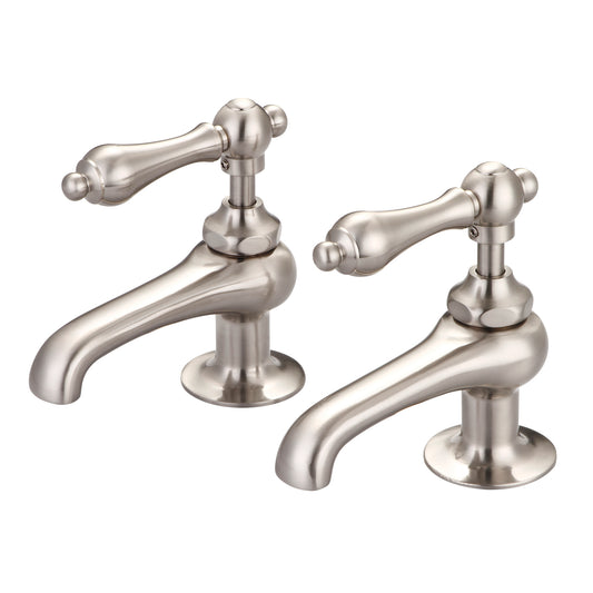 Water Creation | Vintage Classic Basin Cocks Lavatory Faucets in Brushed Nickel Finish With Metal Lever Handles Without Labels | F1-0003-02-AL