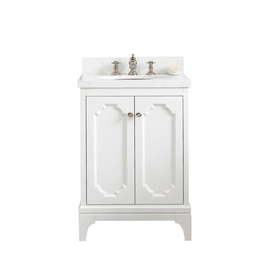 Water Creation | Queen 24-Inch Single Sink Quartz Carrara Vanity In Pure White  With F2-0013-05-FX Lavatory Faucet(s) | QU24QZ05PW-000FX1305