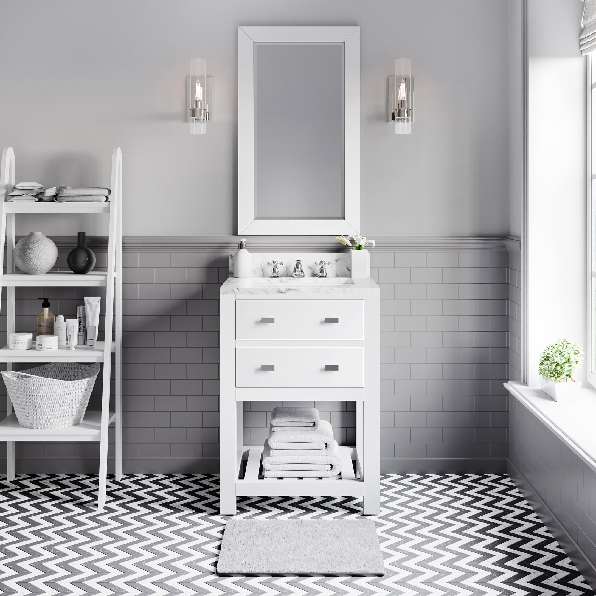 Water Creation | 24 Inch Pure White Single Sink Bathroom Vanity With Matching Framed Mirror From The Madalyn Collection | MA24CW01PW-R21000000