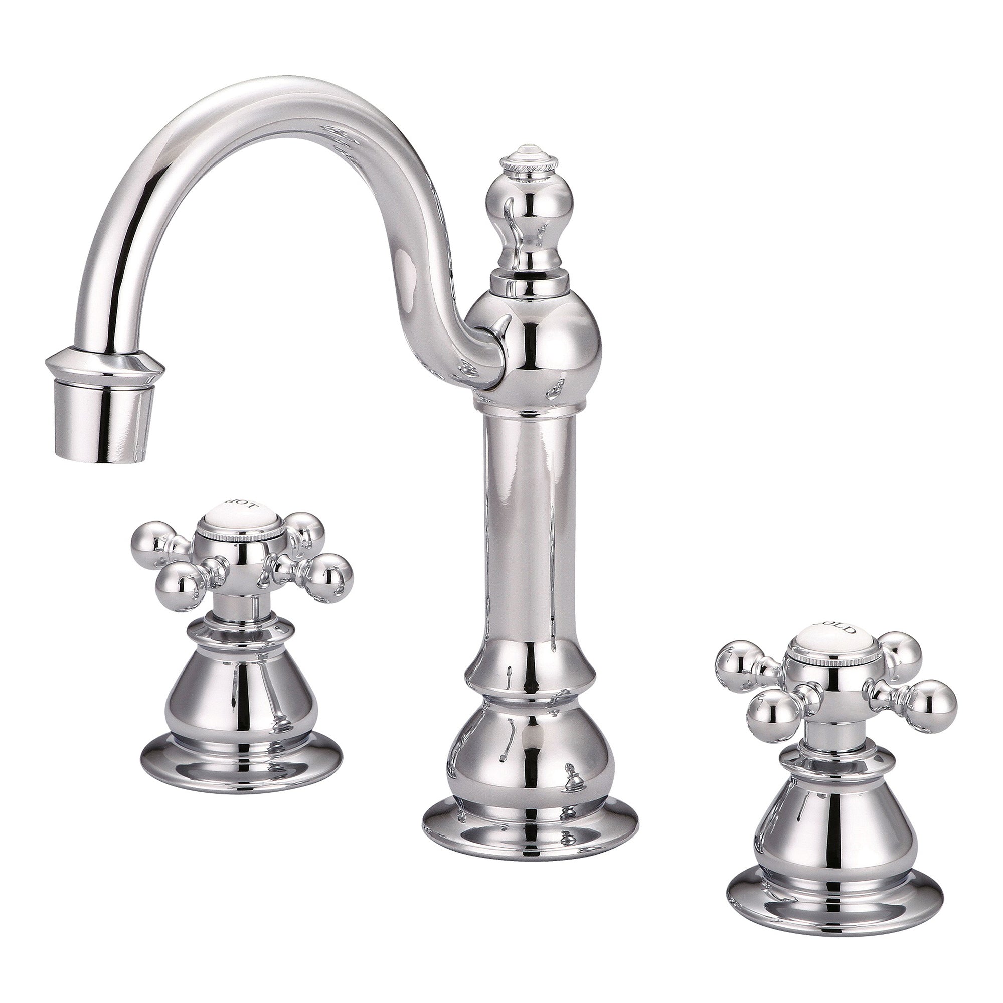 Water Creation | American 20th Century Classic Widespread Lavatory F2-0012 Faucets With Pop-Up Drain in Chrome Finish With Metal Lever Handles, Hot And Cold Labels Included | F2-0012-01-BX