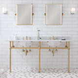 Water Creation | Embassy 72 Inch Wide Double Wash Stand, P-Trap, Counter Top with Basin, F2-0013 Faucet and Mirror included in Satin Gold Finish | EB72E-0613