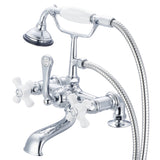 Water Creation | Vintage Classic 7 Inch Spread Deck Mount Tub Faucet With 2 Inch Risers & Handheld Shower in Chrome Finish With Porcelain Cross Handles, Hot And Cold Labels Included | F6-0007-01-PX