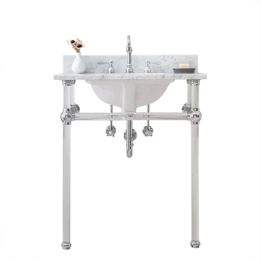 Water Creation | Empire 30 Inch Wide Single Wash Stand, P-Trap, Counter Top with Basin, and F2-0012 Faucet included in Chrome Finish | EP30D-0112