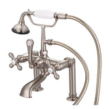 Water Creation | Vintage Classic 7 Inch Spread Deck Mount Tub Faucet With 6 Inch Risers & Handheld Shower in Brushed Nickel Finish With Metal Lever Handles, Hot And Cold Labels Included | F6-0006-02-AX