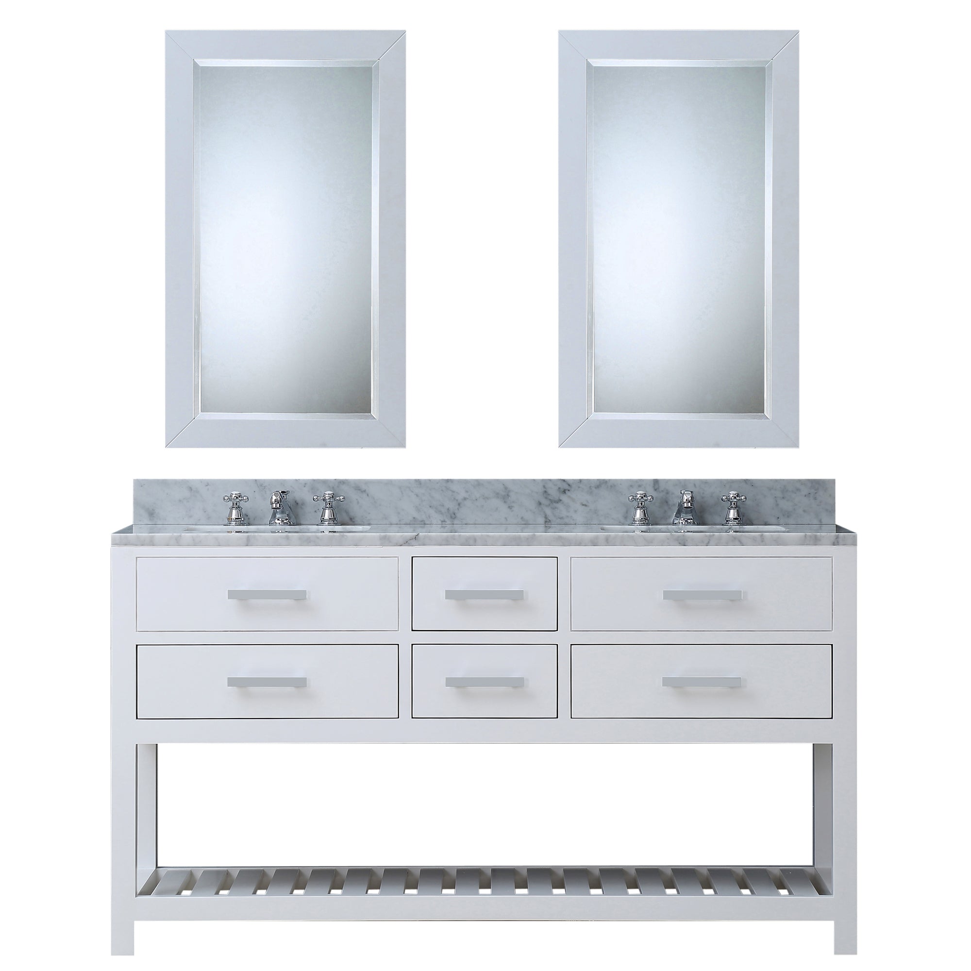 Water Creation | 60 Inch Pure White Double Sink Bathroom Vanity With 2 Matching Framed Mirrors From The Madalyn Collection | MA60CW01PW-R21000000