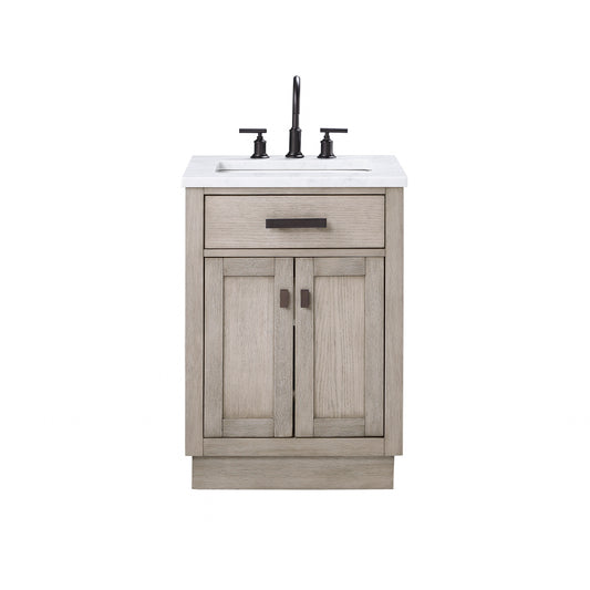 Water Creation | Chestnut 24 In. Single Sink Carrara White Marble Countertop Vanity In Grey Oak | CH24CW03GK-000000000