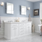 Water Creation | 72" Palace Collection Quartz Carrara Pure White Bathroom Vanity Set With Hardware, Mirror in Chrome Finish | PA72QZ01PW-E18000000