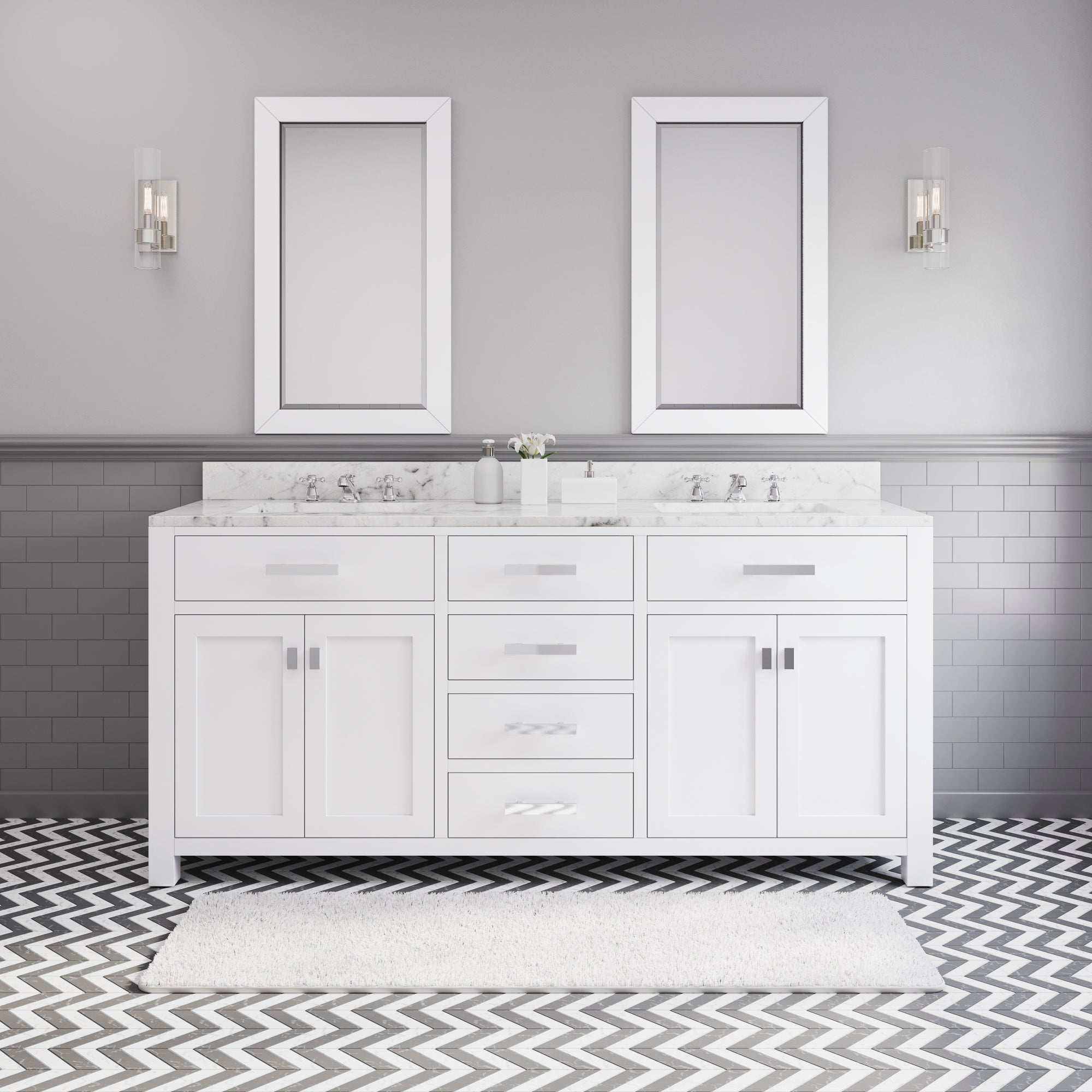 Water Creation | 72 Inch Pure White Double Sink Bathroom Vanity With Faucet From The Madison Collection | MS72CW01PW-000BX0901