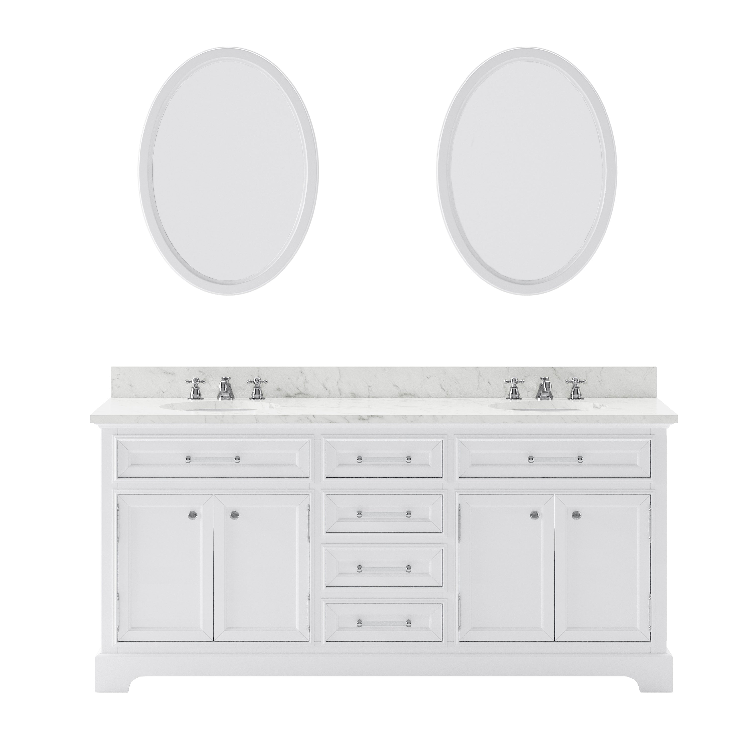 Water Creation | 72 Inch Pure White Double Sink Bathroom Vanity With Matching Framed Mirrors From The Derby Collection | DE72CW01PW-O24000000