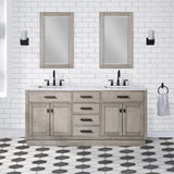 Water Creation | Chestnut 72 In. Double Sink Carrara White Marble Countertop Vanity In Grey Oak with Mirrors | CH72CW03GK-R21000000
