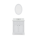 Water Creation | 30 Inch Pure White Single Sink Bathroom Vanity With Matching Framed Mirror And Faucet From The Derby Collection | DE30CW01PW-O24BX0901
