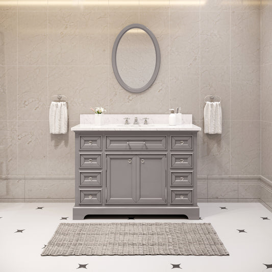 Water Creation | 48 Inch Cashmere Grey Single Sink Bathroom Vanity With Faucet From The Derby Collection | DE48CW01CG-000BX0901