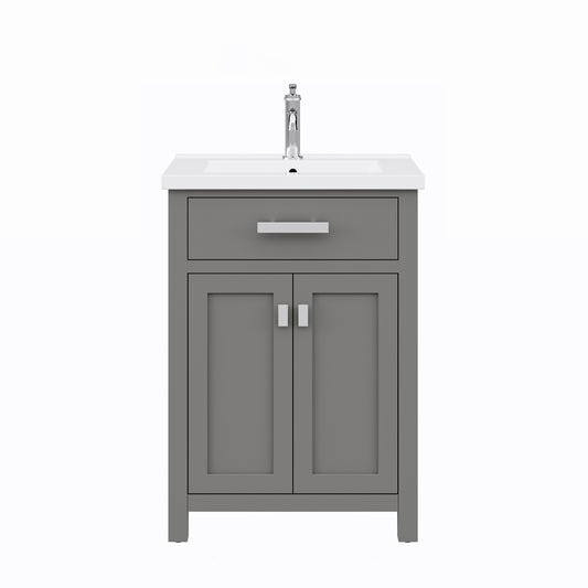 Water Creation | 24 Inch Cashmere Grey MDF Single Bowl Ceramics Top Vanity With Double Door From The MYRA Collection | MY24CR01CG-000000000
