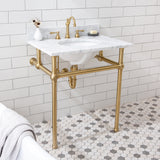 Water Creation | Embassy 30 Inch Wide Single Wash Stand, P-Trap, Counter Top with Basin, F2-0012 Faucet and Mirror included in Satin Gold Finish | EB30E-0612