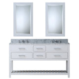 Water Creation | 60 Inch Pure White Double Sink Bathroom Vanity With 2 Matching Framed Mirrors And Faucets From The Madalyn Collection | MA60CW01PW-R21BX0901