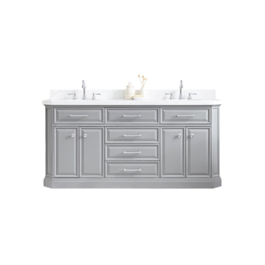 Water Creation | 72" Palace Collection Quartz Carrara Cashmere Grey Bathroom Vanity Set With Hardware And F2-0012 Faucets in Chrome Finish | PA72QZ01CG-000TL1201