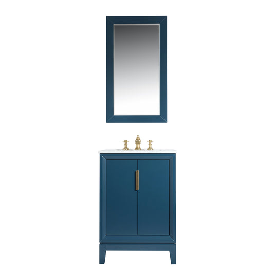 Water Creation | Elizabeth 24-Inch Single Sink Carrara White Marble Vanity In Monarch Blue With Matching Mirror(s) and F2-0013-06-FX Lavatory Faucet(s) | EL24CW06MB-R21FX1306