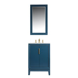 Water Creation | Elizabeth 24-Inch Single Sink Carrara White Marble Vanity In Monarch Blue With Matching Mirror(s) and F2-0013-06-FX Lavatory Faucet(s) | EL24CW06MB-R21FX1306