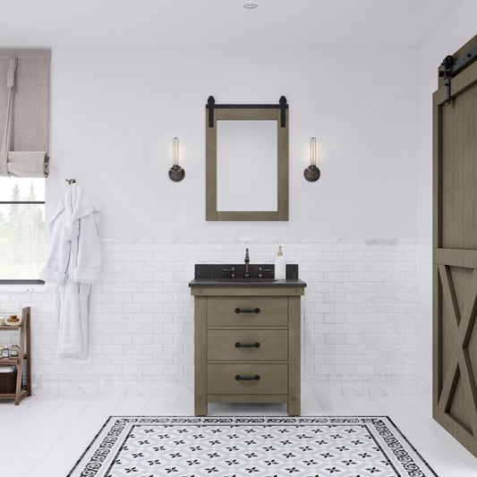 Water Creation | 30 Inch Grizzle Grey Single Sink Bathroom Vanity With Blue Limestone Counter Top From The ABERDEEN Collection | AB30BL03GG-000000000