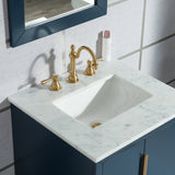 Water Creation | Elizabeth 24-Inch Single Sink Carrara White Marble Vanity In Monarch Blue  With F2-0012-06-TL Lavatory Faucet(s) | EL24CW06MB-000TL1206