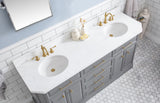 Water Creation | 72" Palace Collection Quartz Carrara Cashmere Grey Bathroom Vanity Set With Hardware And F2-0012 Faucets in Satin Gold Finish And Only Mirrors in Chrome Finish | PA72QZ06CG-000TL1206