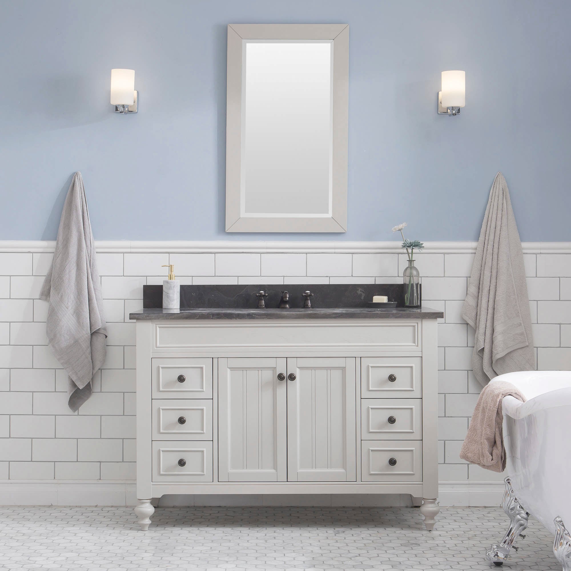 Water Creation | 48 Inch Earl Grey Single Sink Bathroom Vanity With Matching Framed Mirror From The Potenza Collection | PO48BL03EG-R24000000