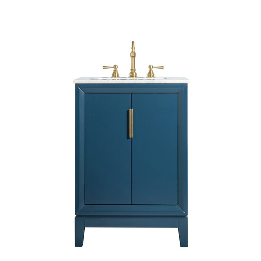 Water Creation | Elizabeth 24-Inch Single Sink Carrara White Marble Vanity In Monarch Blue  With F2-0012-06-TL Lavatory Faucet(s) | EL24CW06MB-000TL1206