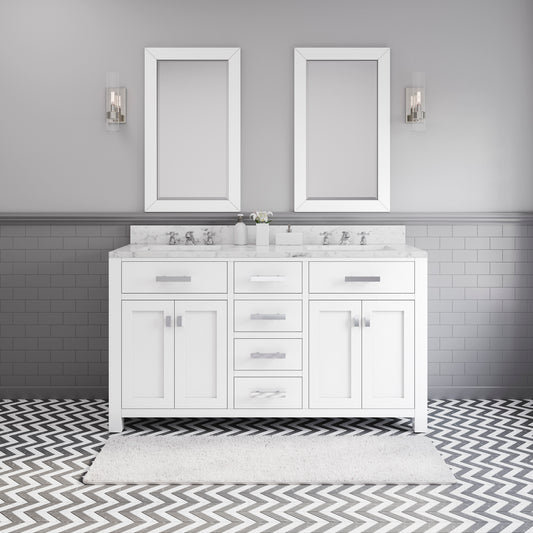 Water Creation | 60 Inch Pure White Double Sink Bathroom Vanity From The Madison Collection | MS60CW01PW-000000000