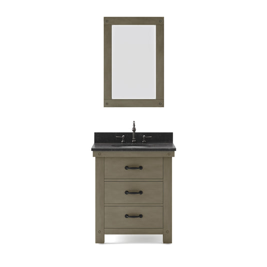 Water Creation | 30 Inch Grizzle Grey Single Sink Bathroom Vanity With Mirror And Faucet With Blue Limestone Counter Top From The ABERDEEN Collection | AB30BL03GG-A24BX1203