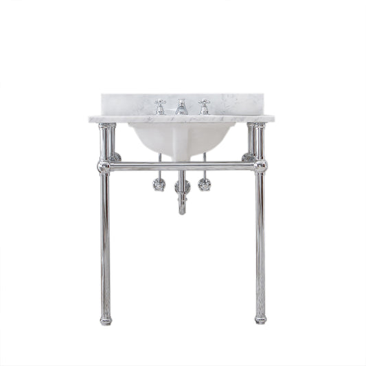 Water Creation | Embassy 30 Inch Wide Single Wash Stand, P-Trap, Counter Top with Basin, and F2-0009 Faucet included in Chrome Finish | EB30D-0109