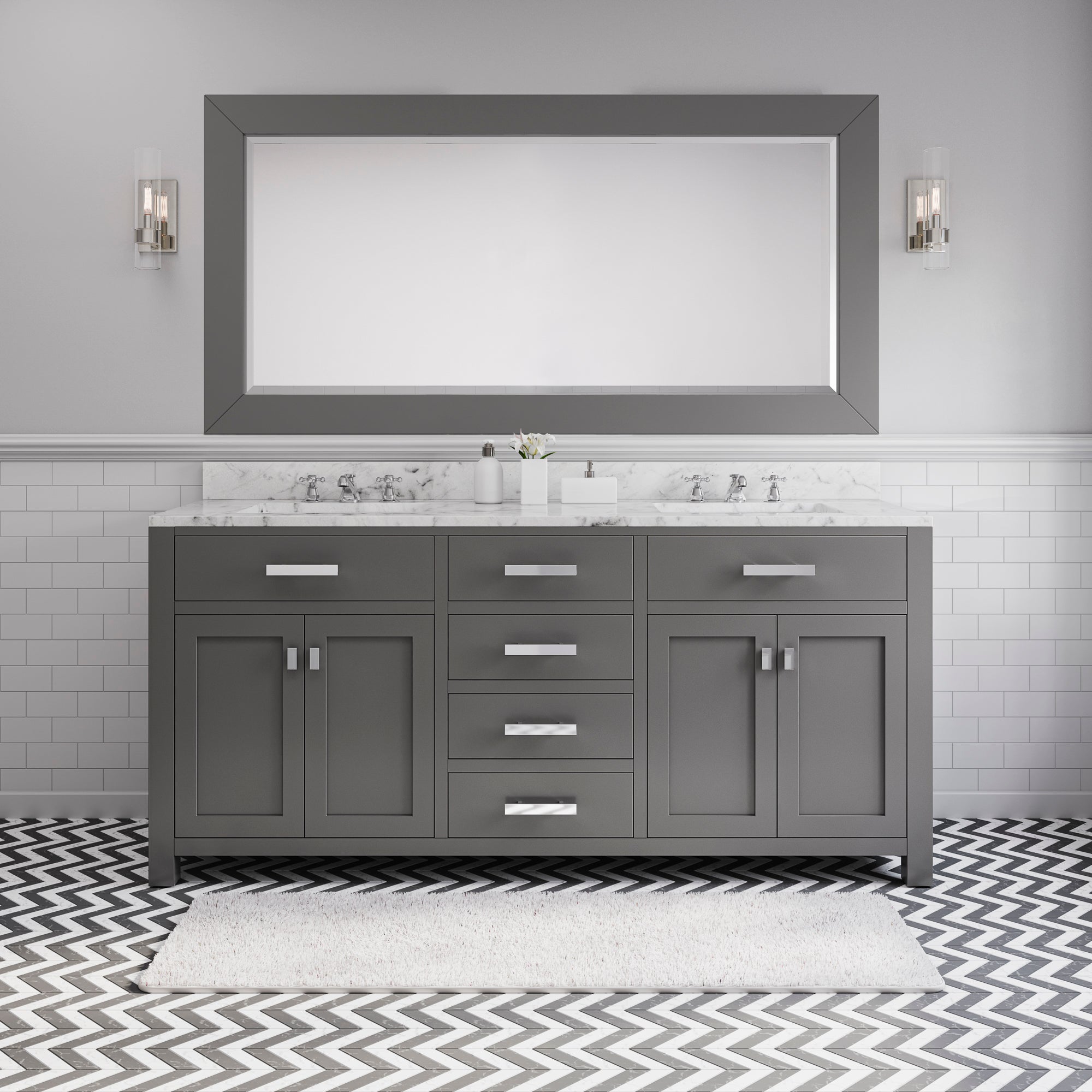 Water Creation | 72 Inch Cashmere Grey Double Sink Bathroom Vanity With Matching Large Framed Mirror From The Madison Collection | MS72CW01CG-R72000000