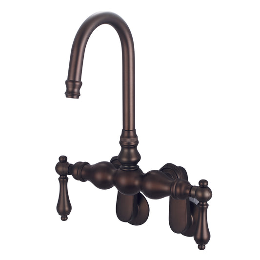 Water Creation | Vintage Classic Adjustable Spread Wall Mount Tub Faucet With Gooseneck Spout & Swivel Wall Connector in Oil-rubbed Bronze Finish Finish With Metal Lever Handles Without Labels | F6-0015-03-AL