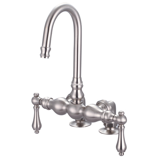Water Creation | Vintage Classic 3.375 Inch Center Deck Mount Tub Faucet With Gooseneck Spout & 2 Inch Risers in Brushed Nickel Finish With Metal Lever Handles Without Labels | F6-0016-02-AL