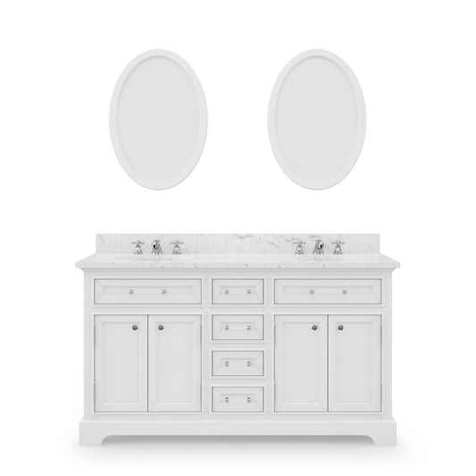 Water Creation | 60 Inch Pure White Double Sink Bathroom Vanity With Matching Framed Mirrors And Faucets From The Derby Collection | DE60CW01PW-O21BX0901