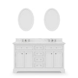 Water Creation | 60 Inch Pure White Double Sink Bathroom Vanity With Matching Framed Mirrors And Faucets From The Derby Collection | DE60CW01PW-O21BX0901