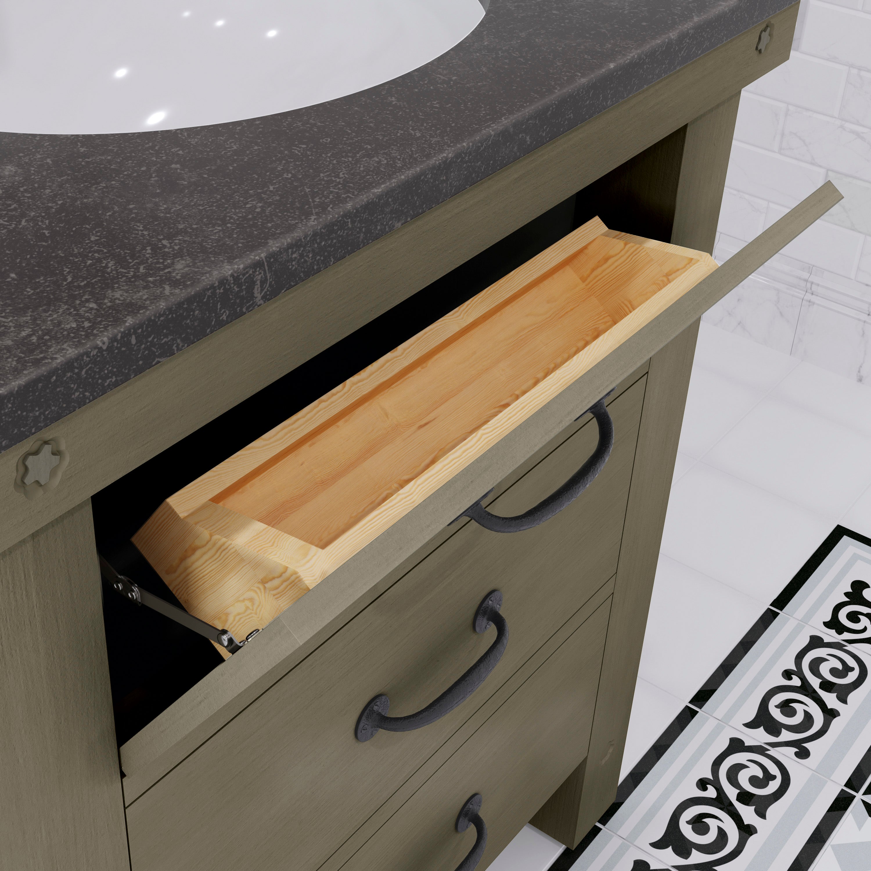 Water Creation | 30 Inch Grizzle Grey Single Sink Bathroom Vanity With Blue Limestone Counter Top From The ABERDEEN Collection | AB30BL03GG-000000000