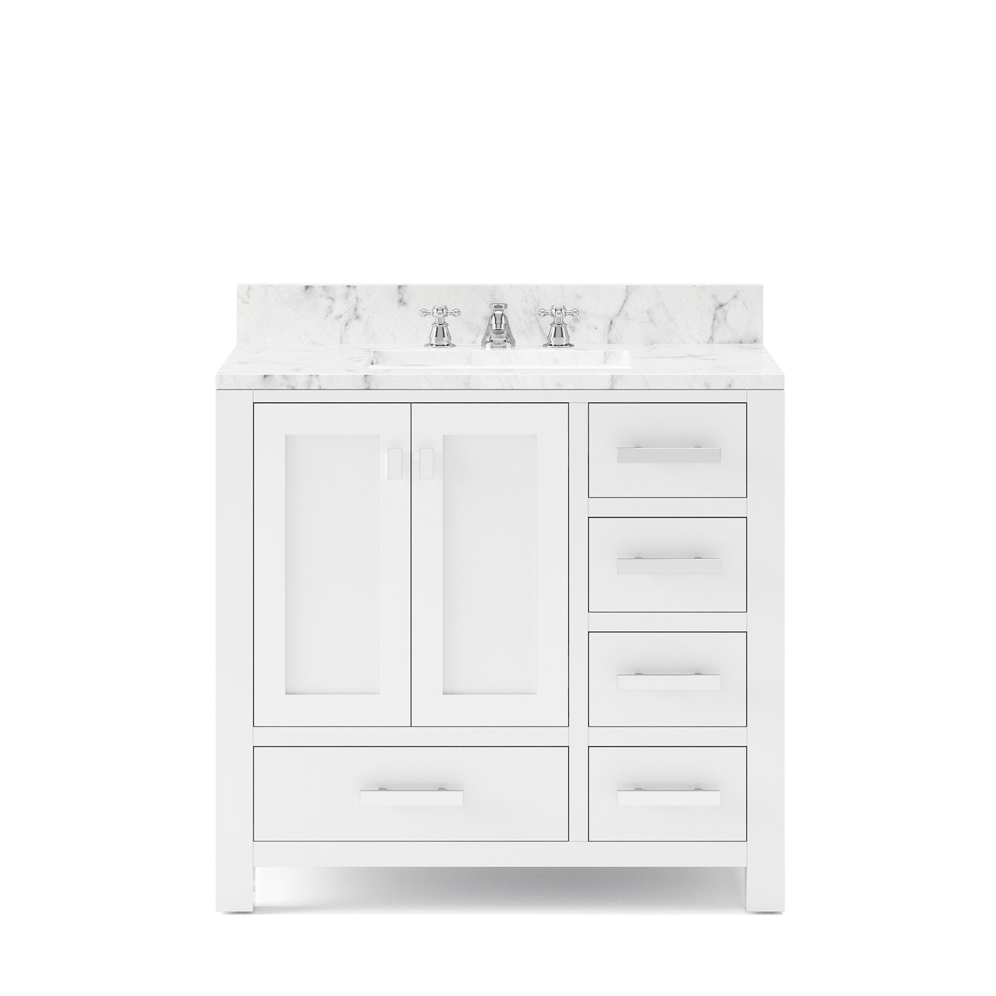 Water Creation | 36 Inch Wide Pure White Single Sink Bathroom Vanity With Faucets From The Madison Collection | MS36CW01PW-000BX0901